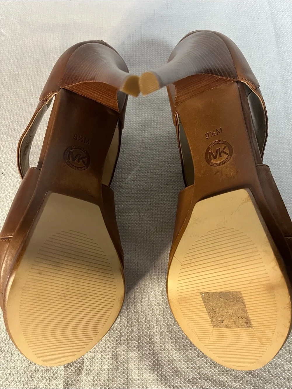 Michael Kors Cognac Peekaboo Toe Platform Stilettos with Zipper Back - 9.5M